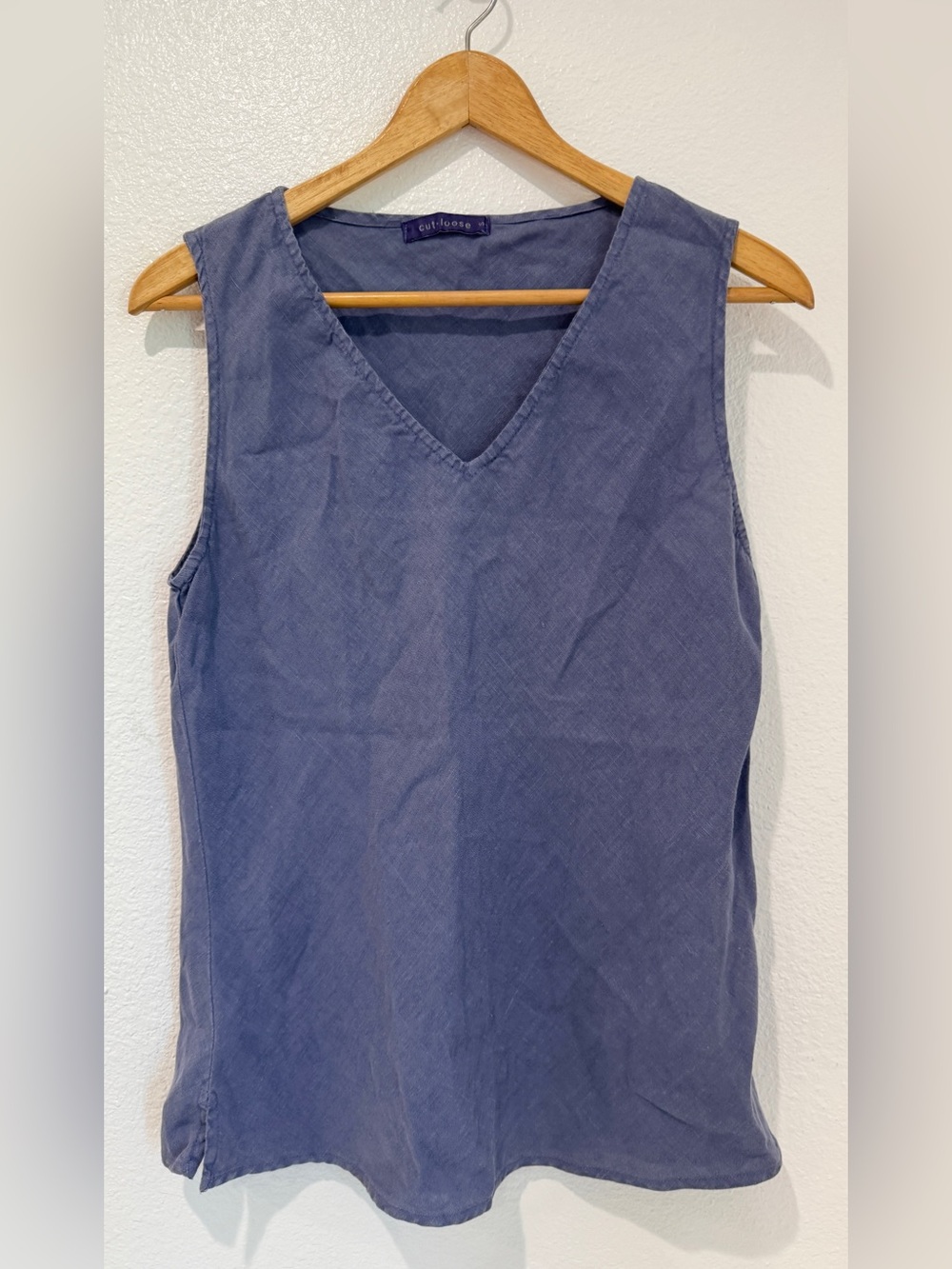 Cut Loose Coastal Lagenlook Periwinkle Blue Linen V Neck Sleeveless Shell Tank S